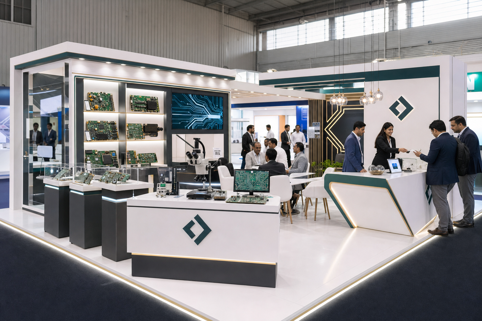 Bright premium exhibition booth concept for Industrial Electronics Booth Design