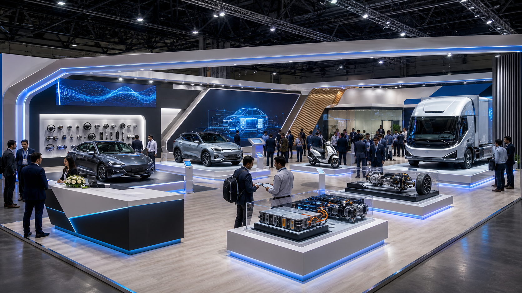 Auto Expo booth design & build booth concept in a premium exhibition hall
