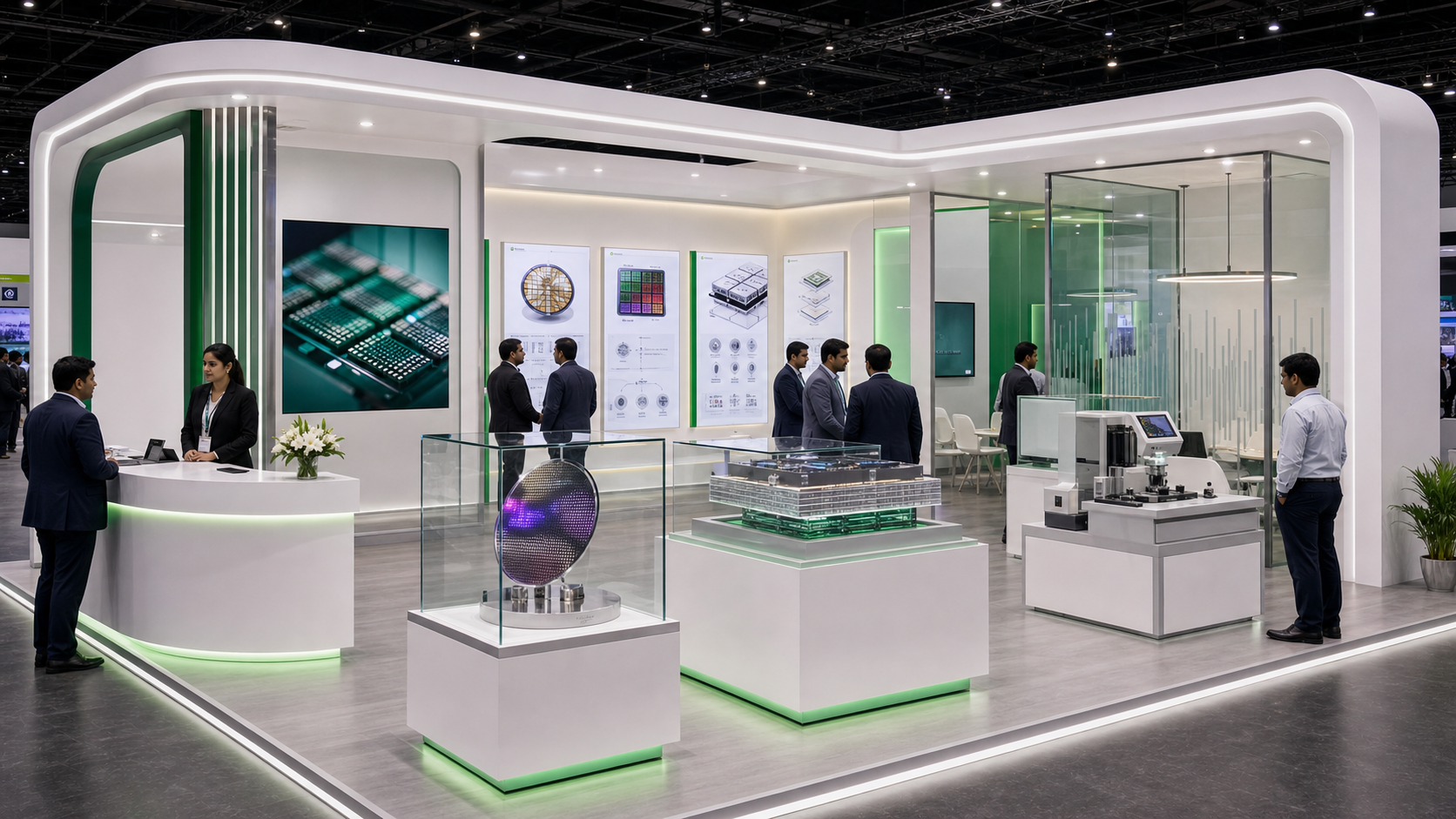 Semicon India booth design & build booth concept in a premium exhibition hall