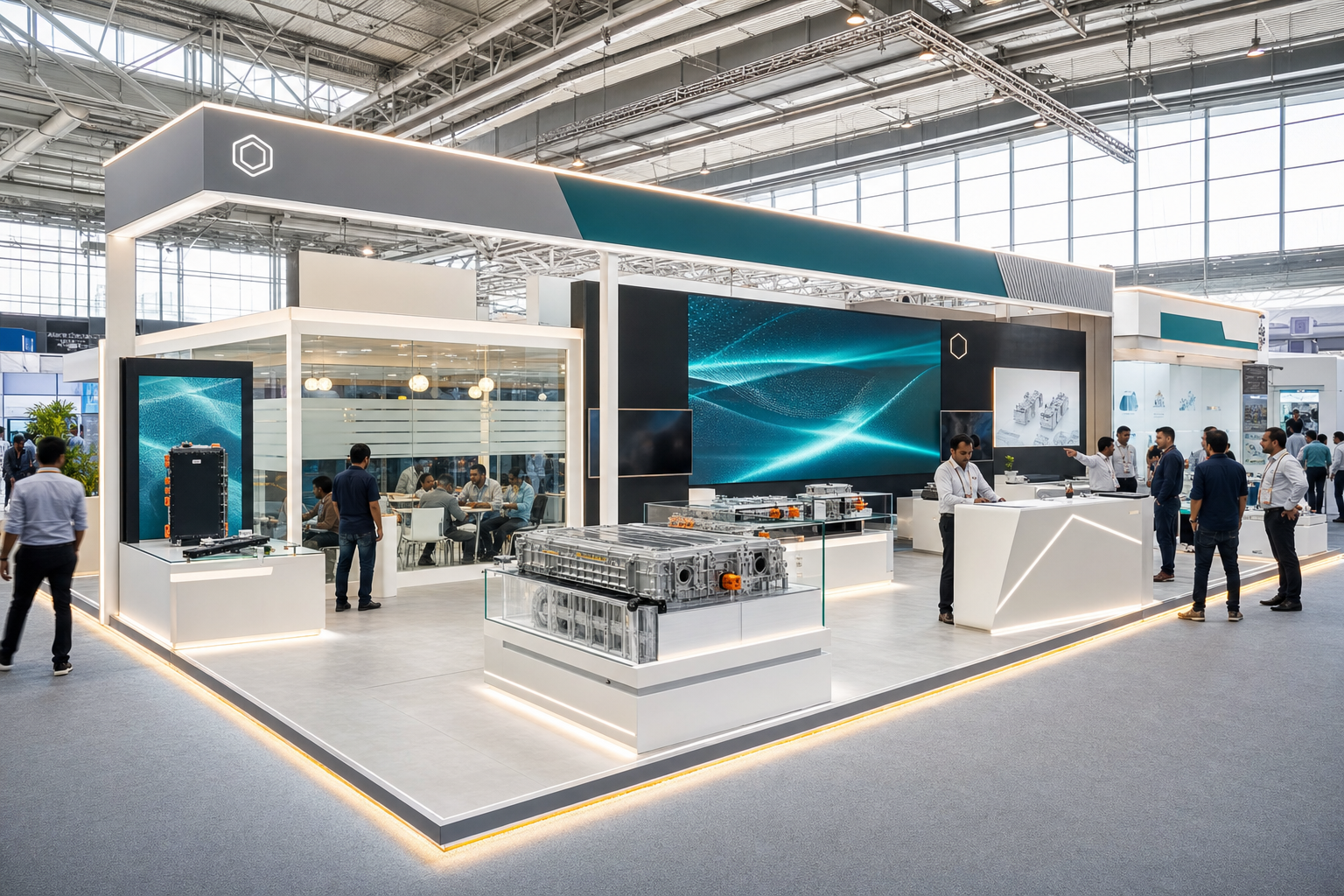 Industries we design exhibition booths for in India booth concept in a premium exhibition hall