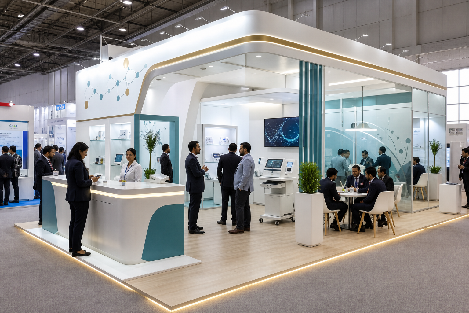 Exhibition booth design in India - for export & international managers booth concept in a premium exhibition hall