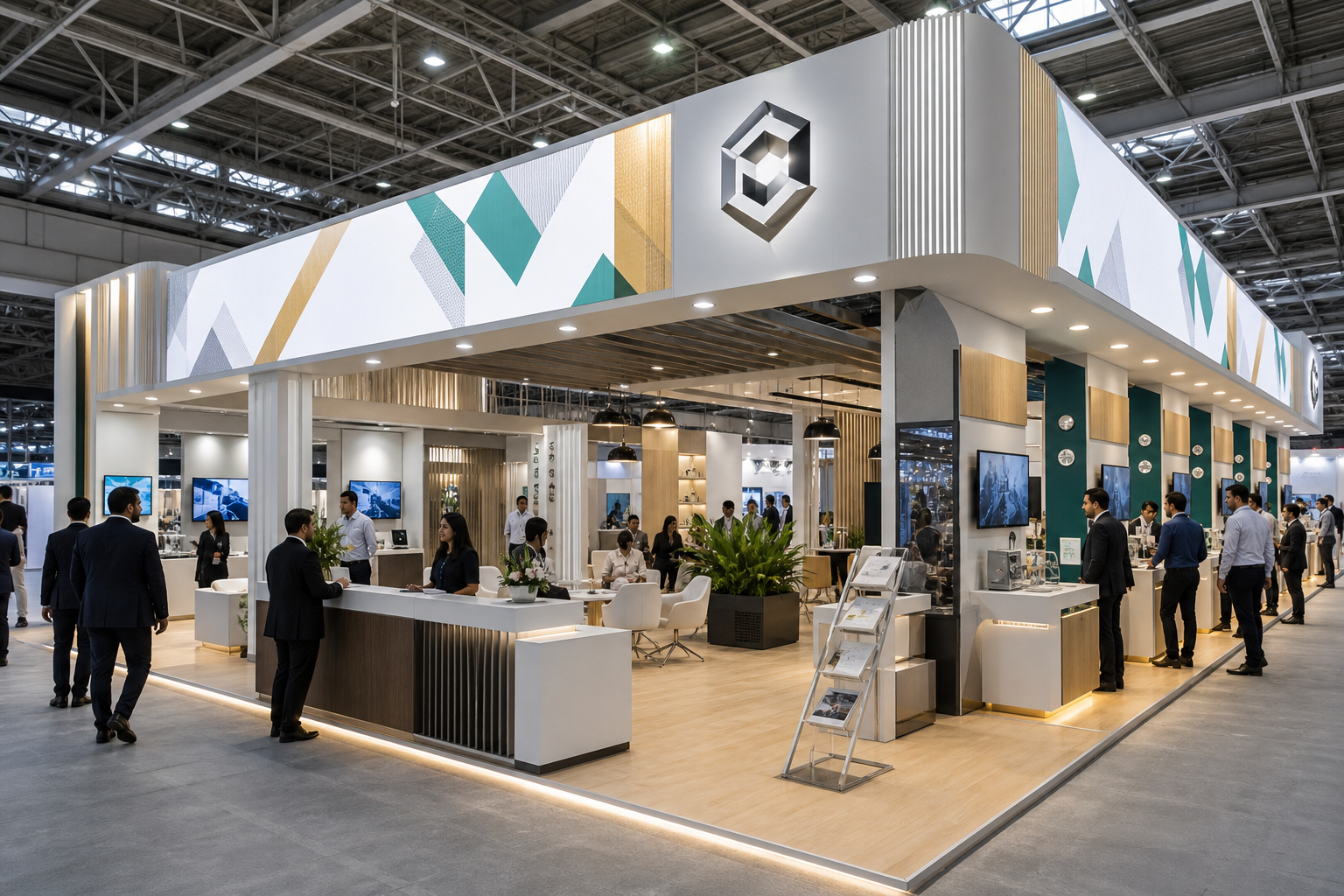 Inline exhibition booth design in India booth concept in a premium exhibition hall
