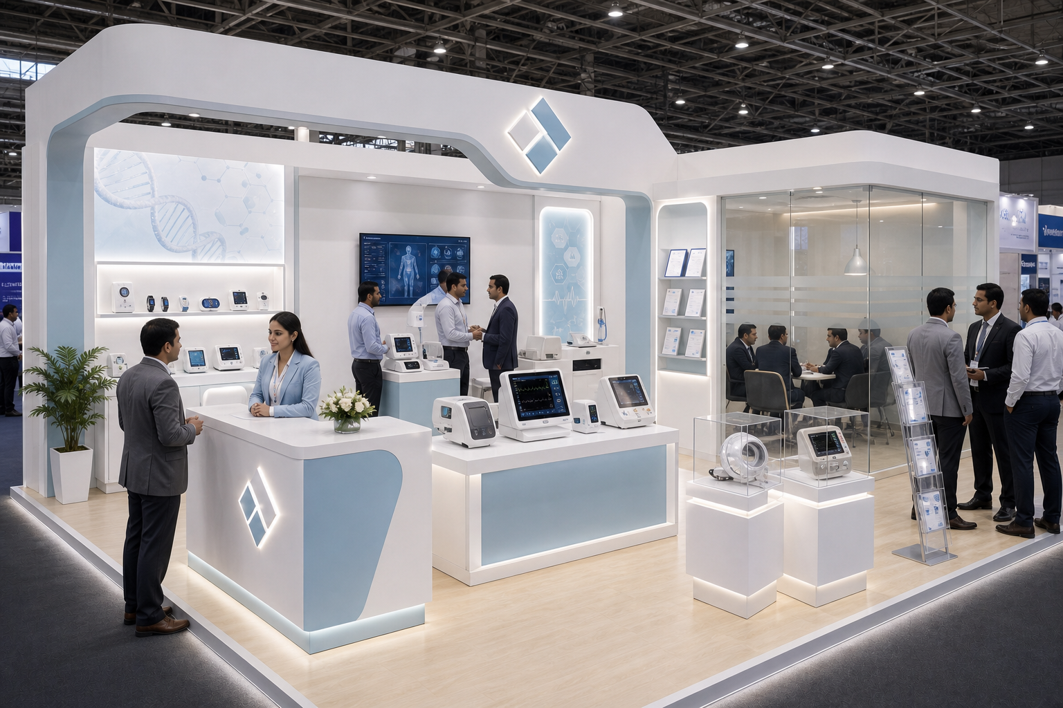 INTEX & multi-sector exhibition booth design in India booth concept in a premium exhibition hall